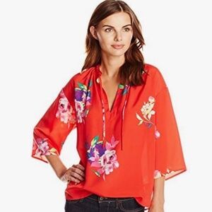 Lark & Roe Three Quater Sleeve Printed Popover Top